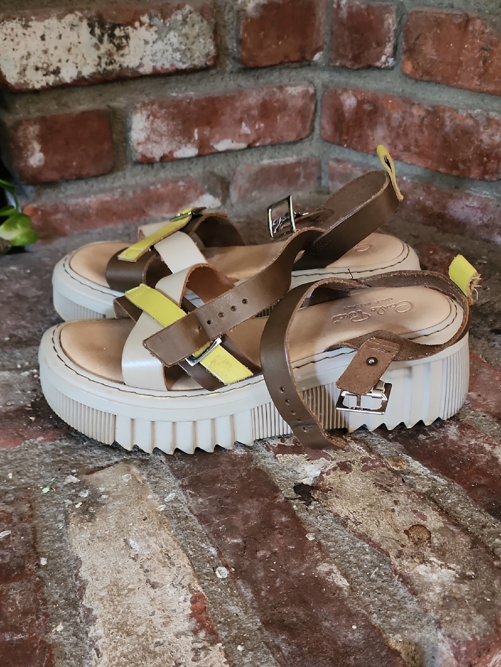 Carlo Pera Chunky Strappy Sandals in Brown, Cream & Yellow